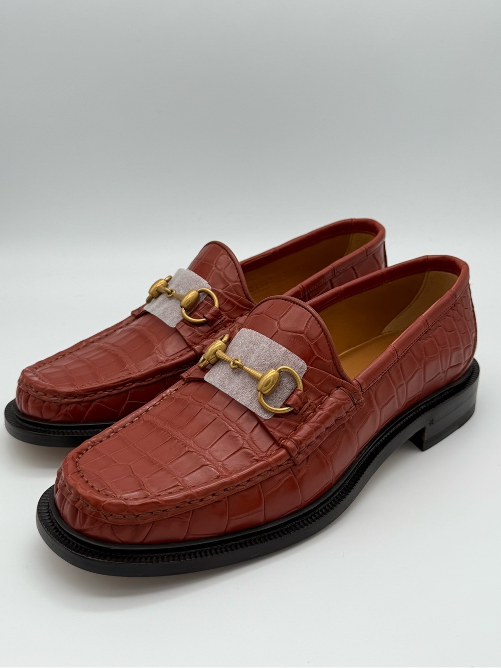 Gucci Men’s Genuine Crocodile Wislet Horsebit Loafers Amber/Honey Size 8 US NWT